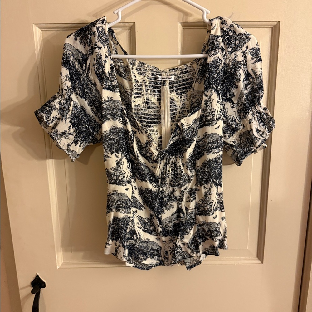 Reformation Black and White Print Blouse